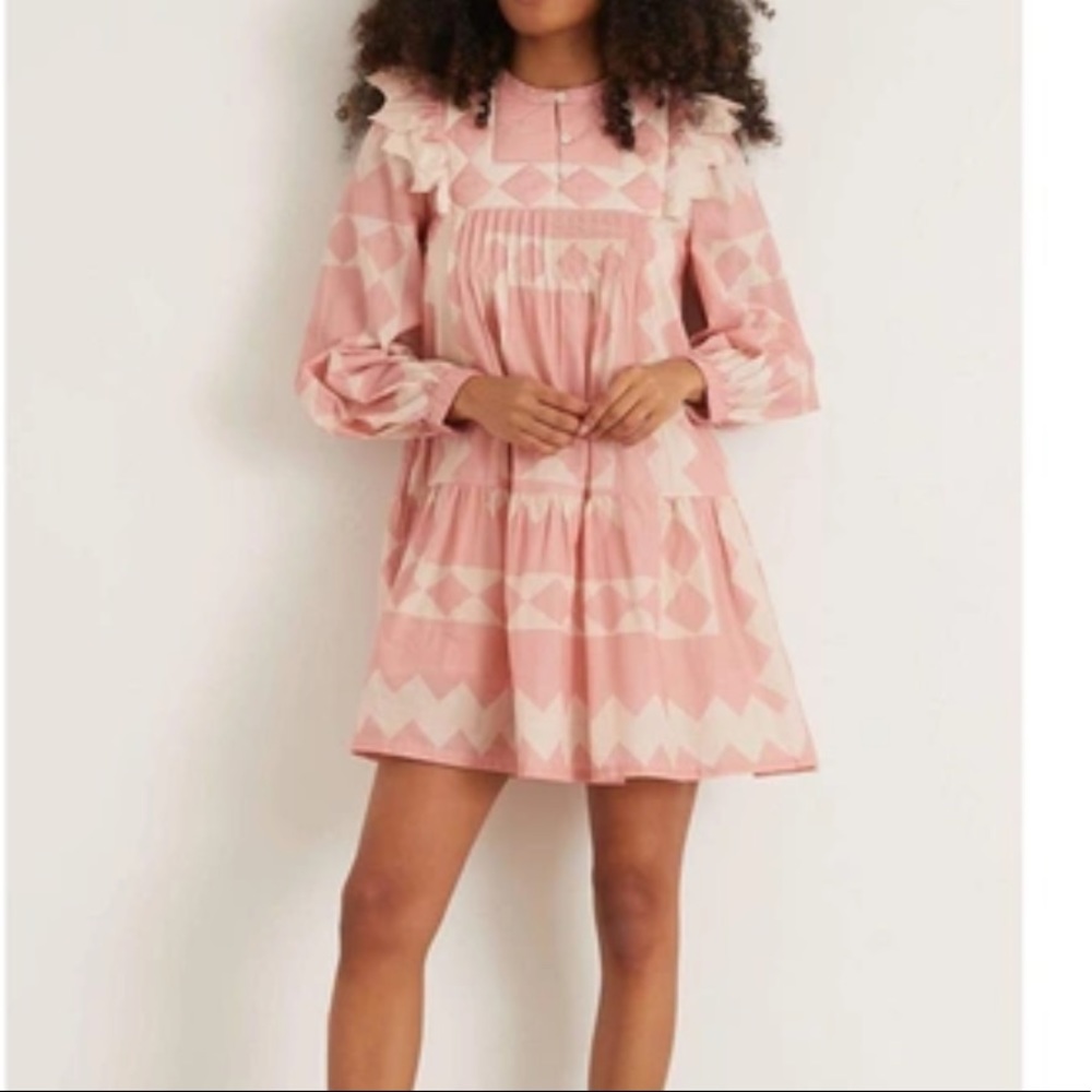 SEA Helena Geometric-print Cotton-poplin Mini Dress In Pink. Size XS.